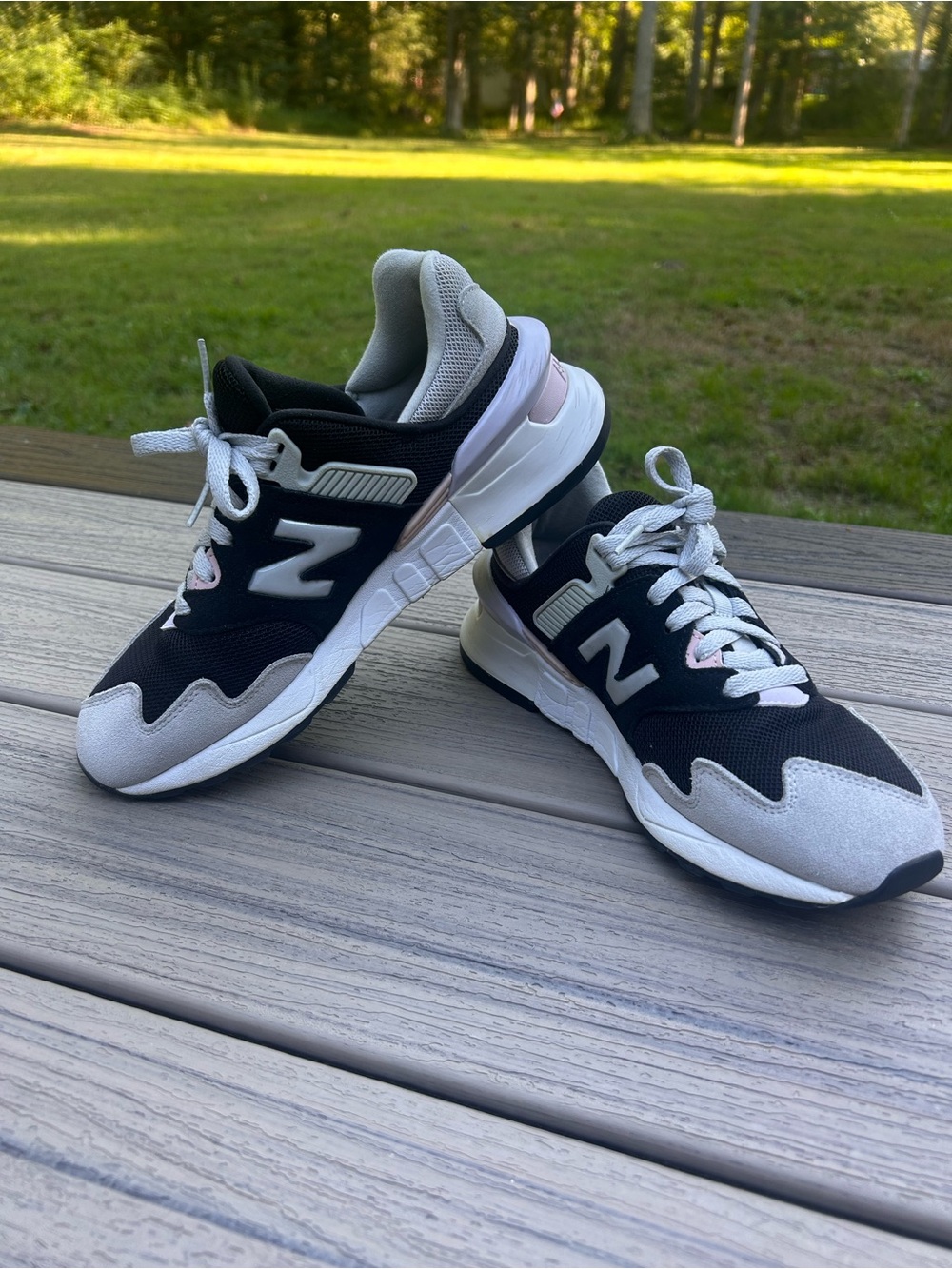 New Balance Black and White/Lavender Athletic Sneakers